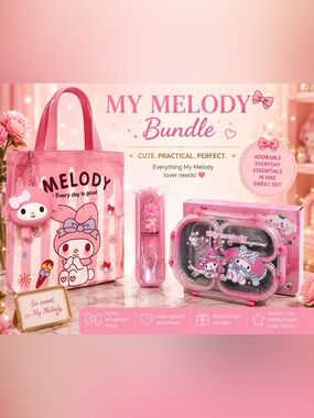 NEW My Melody Bento Lunch Box Tote Utensil & Charm Bundle | $75 Retail